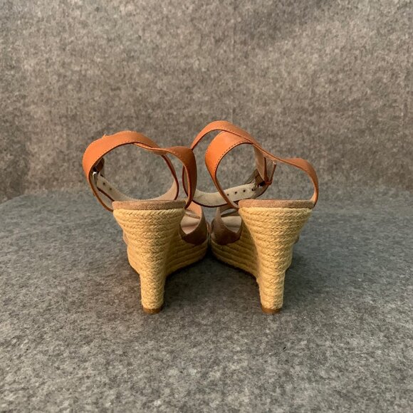 Michael Michael Kors Brown Tan Leather Suede Ankle Strap Peep Toe Wedge Sandals - Picture 11 of 12